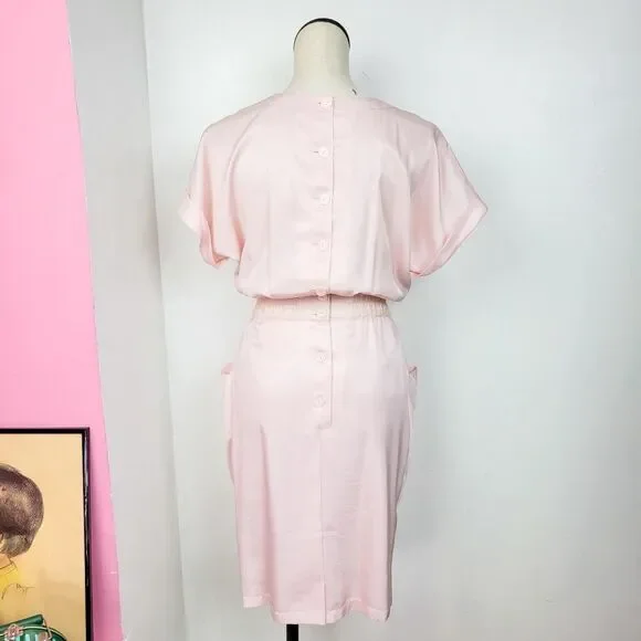 Vintage 80s Baby Pink Midi Dress - Picture 3 of 7